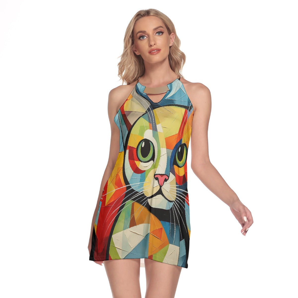 All-Over Print Women's Round Neck Above Knee Dress