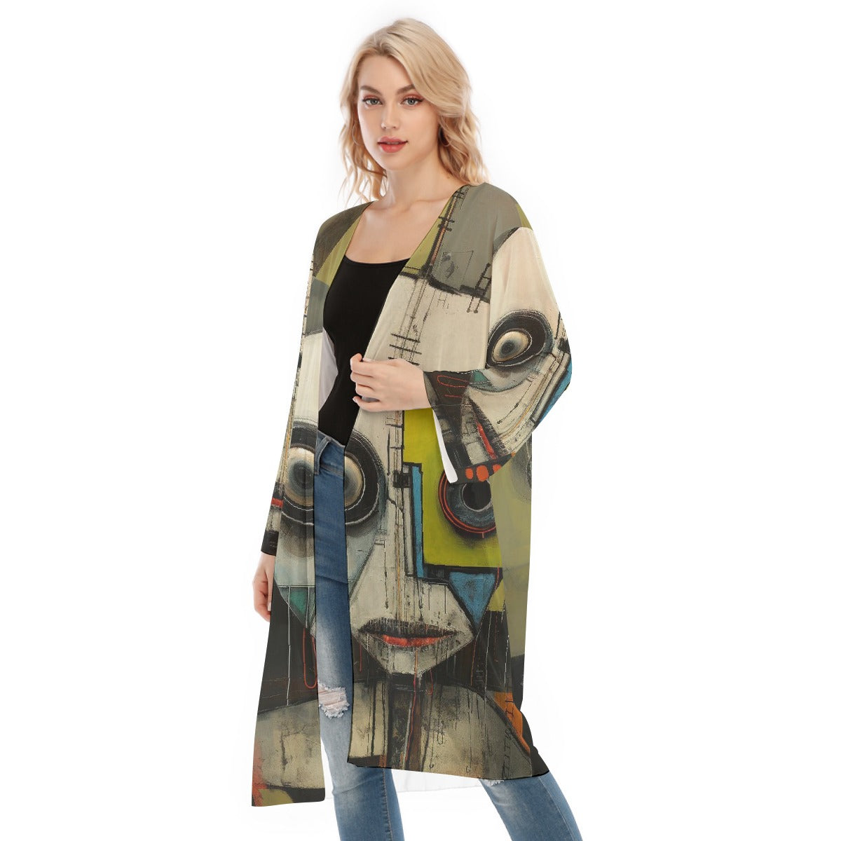 All- Over Print Women's Long Sleeve Mesh Cardigan