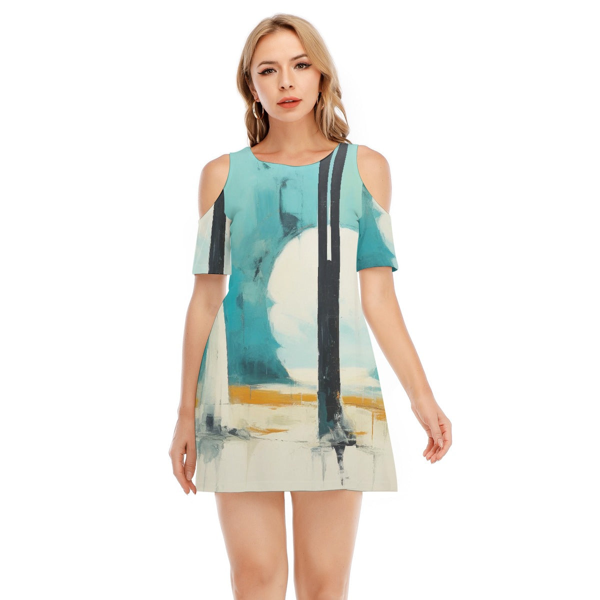 All-Over Print Women's Cold Shoulder Dress | 190GSM Cotton