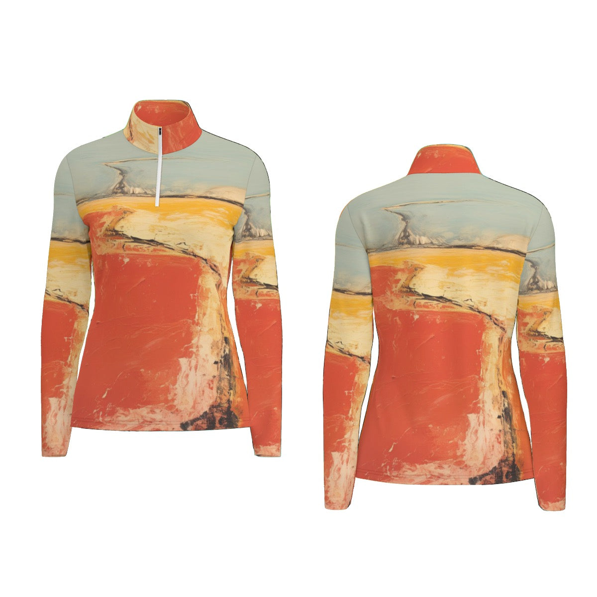 All-Over Print Women's Sports Collar Jersey With Long Sleeve