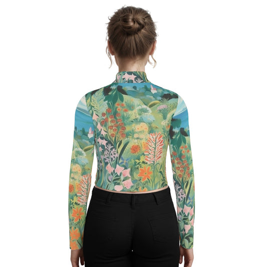 Eco-Friendly All-Over Print Women's Turtleneck T-shirt With Long Sleeve