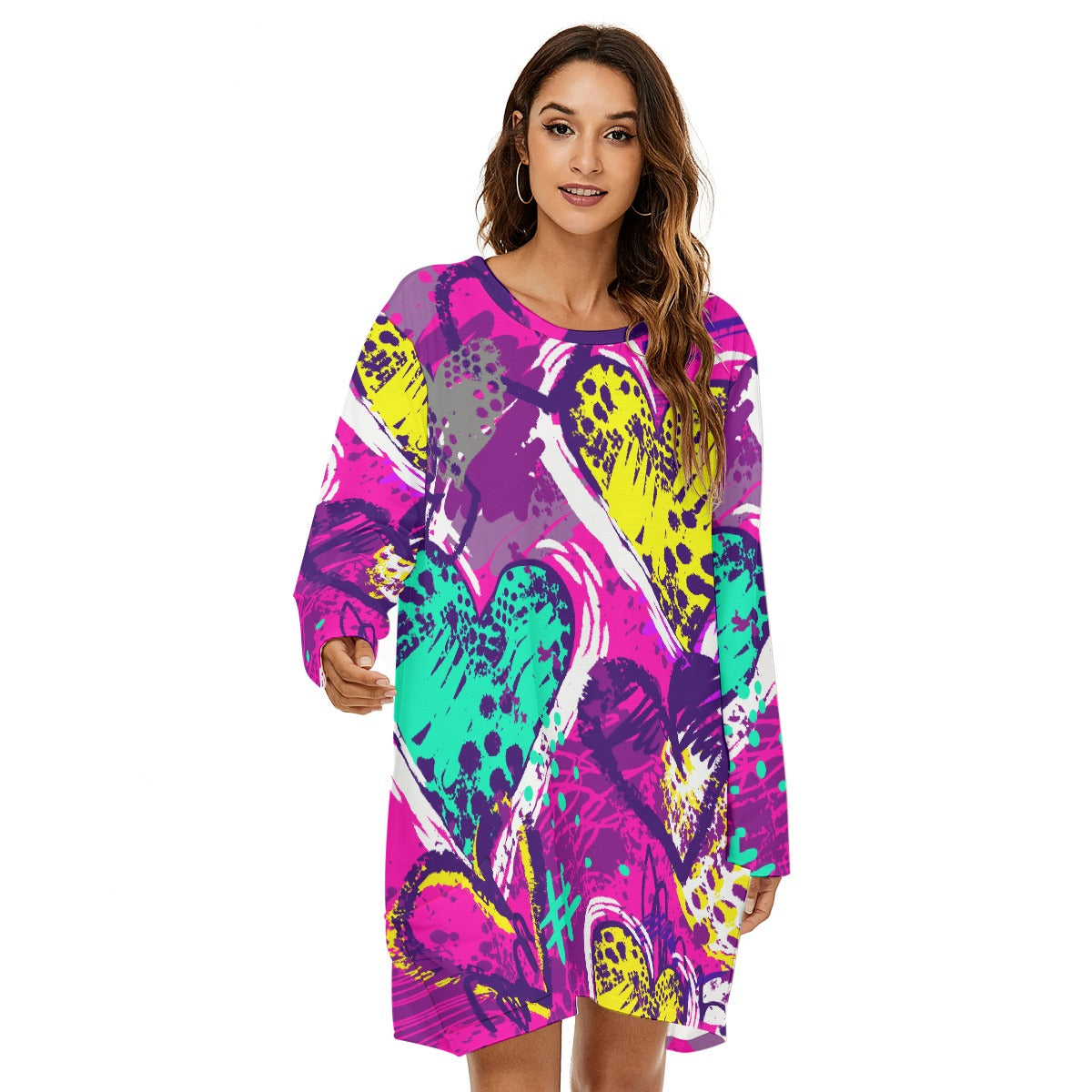 All-Over Print  Women's Loose Crew Neck Dress