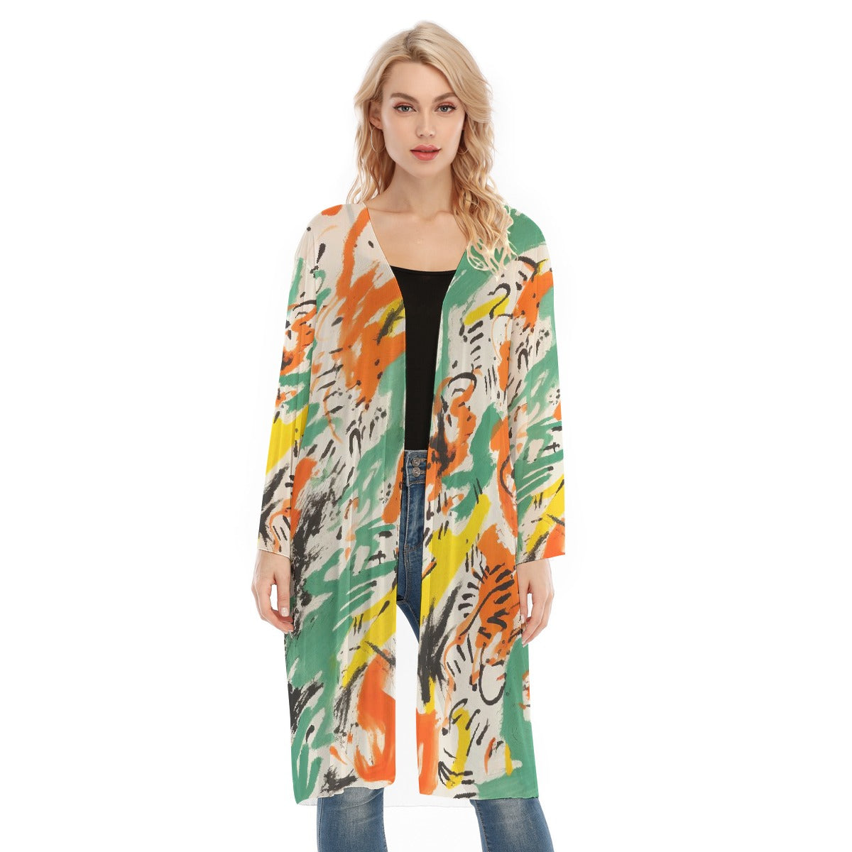 All- Over Print Women's Long Sleeve Mesh Cardigan