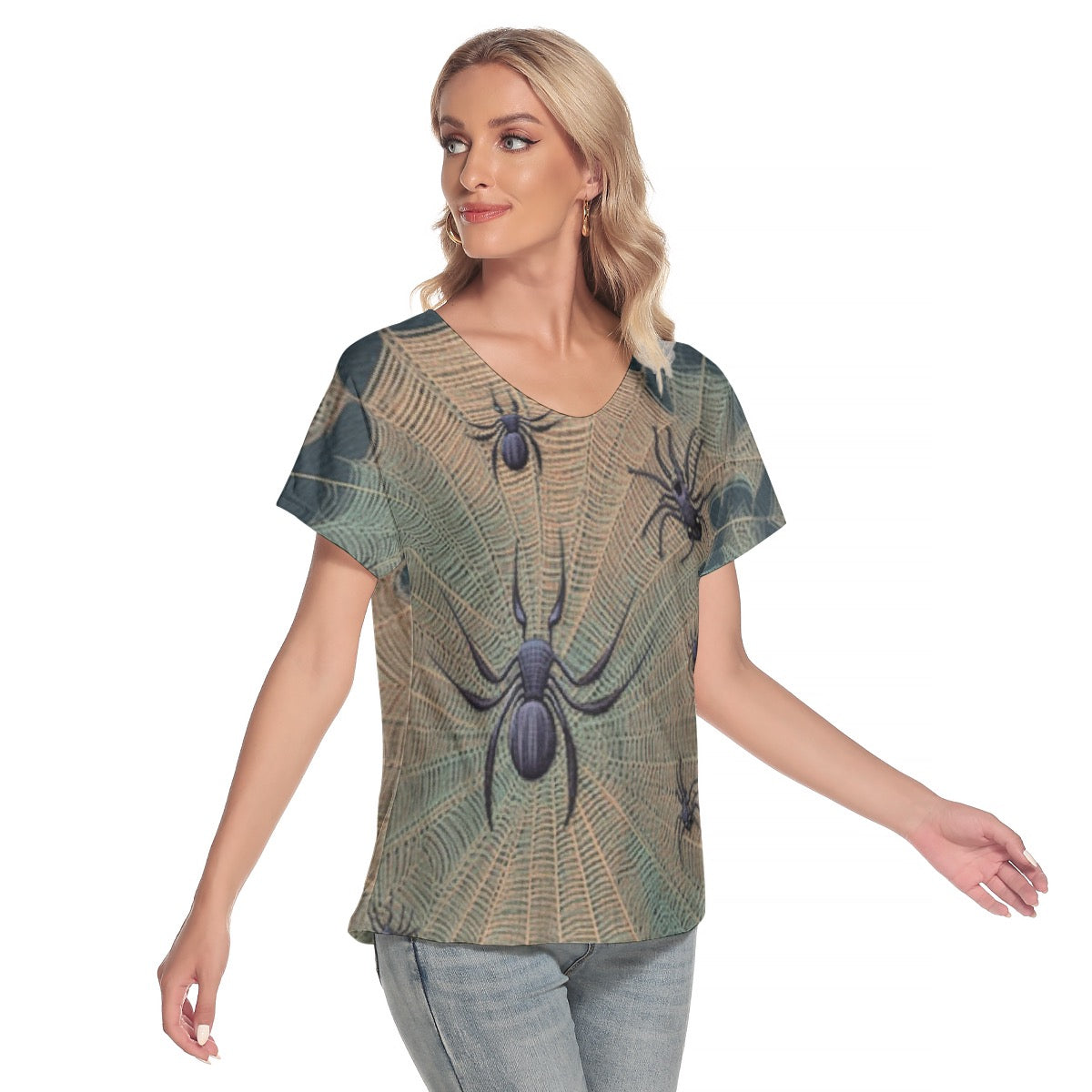 All-Over Print Women's Loose V-neck Short Sleeve T-shirt