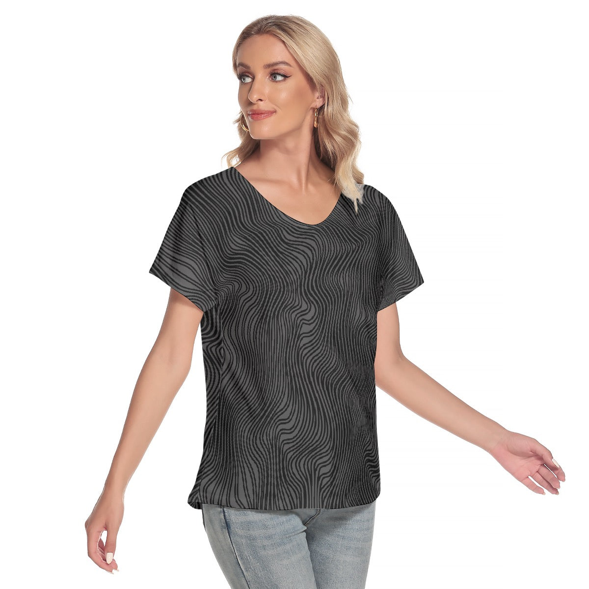 All-Over Print Women's Loose V-neck Short Sleeve T-shirt