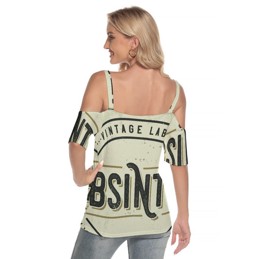 All-Over Print Women's Cold Shoulder T-shirt With Criss Cross Strips