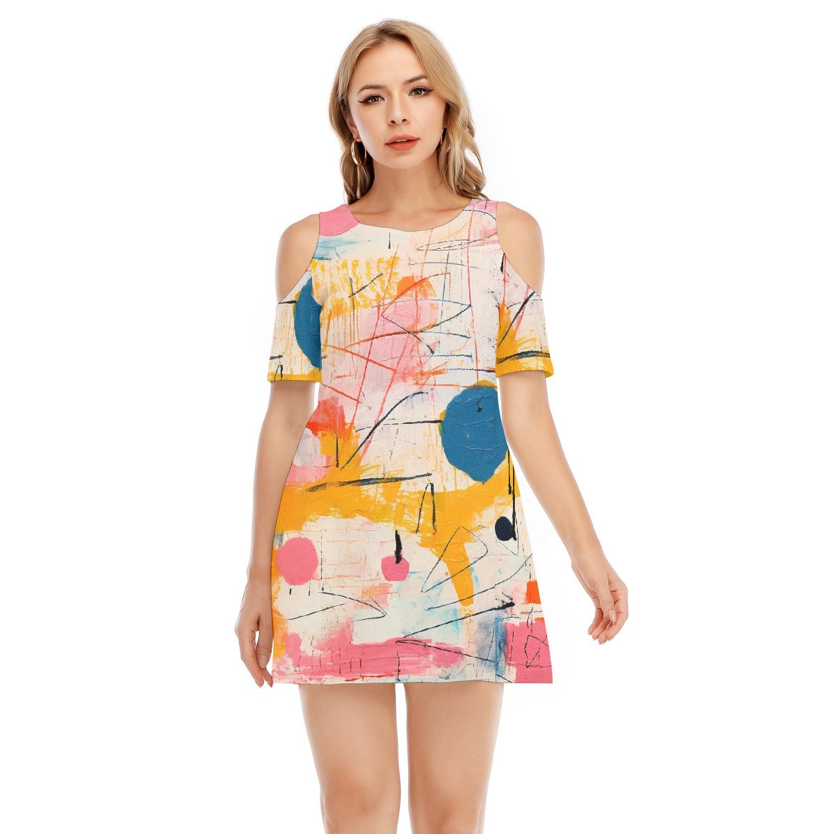 All-Over Print Women's Cold Shoulder Dress | 190GSM Cotton