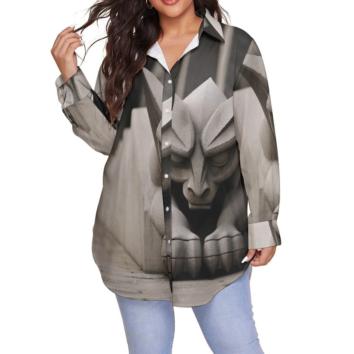 All-Over Print Women's Shirt With Long Sleeve(Plus Size)