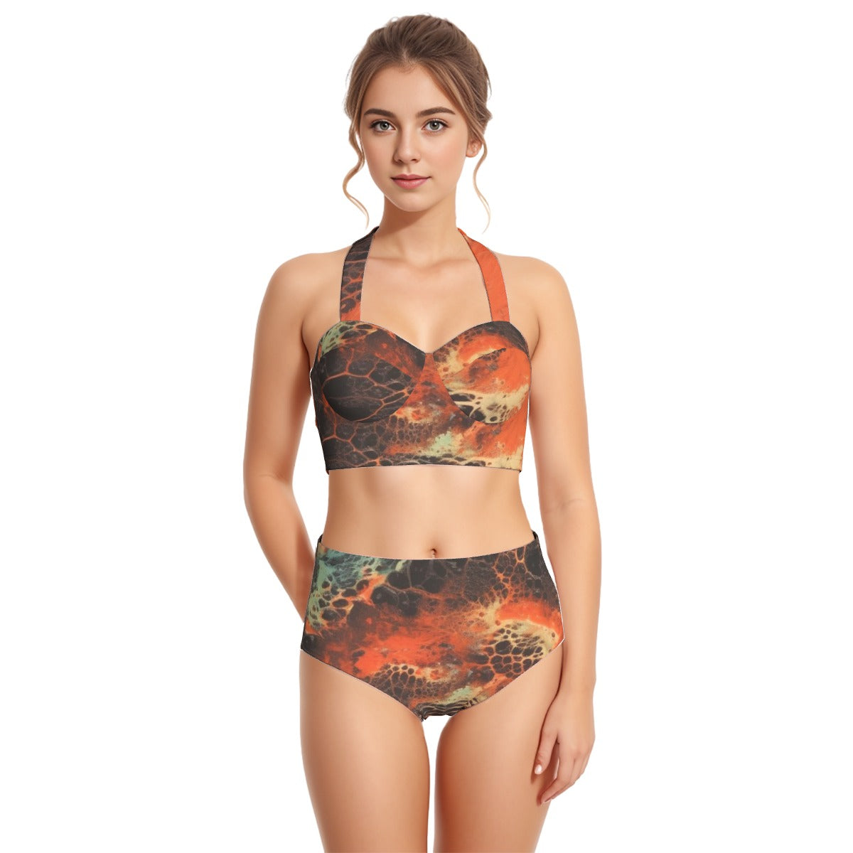 All-Over Print Women's Swimsuit Set With Halter