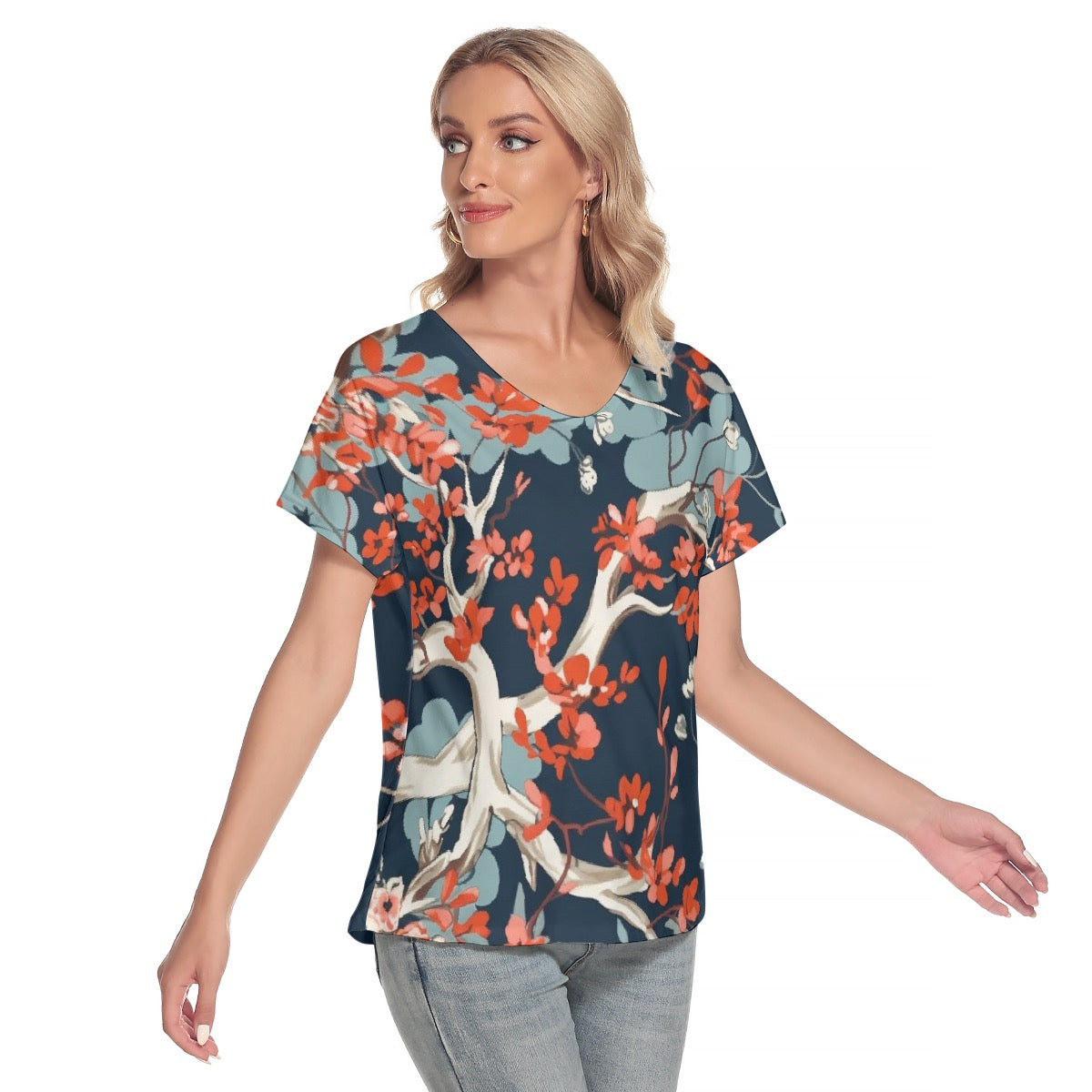 All-Over Print Women's Loose V-neck Short Sleeve T-shirt