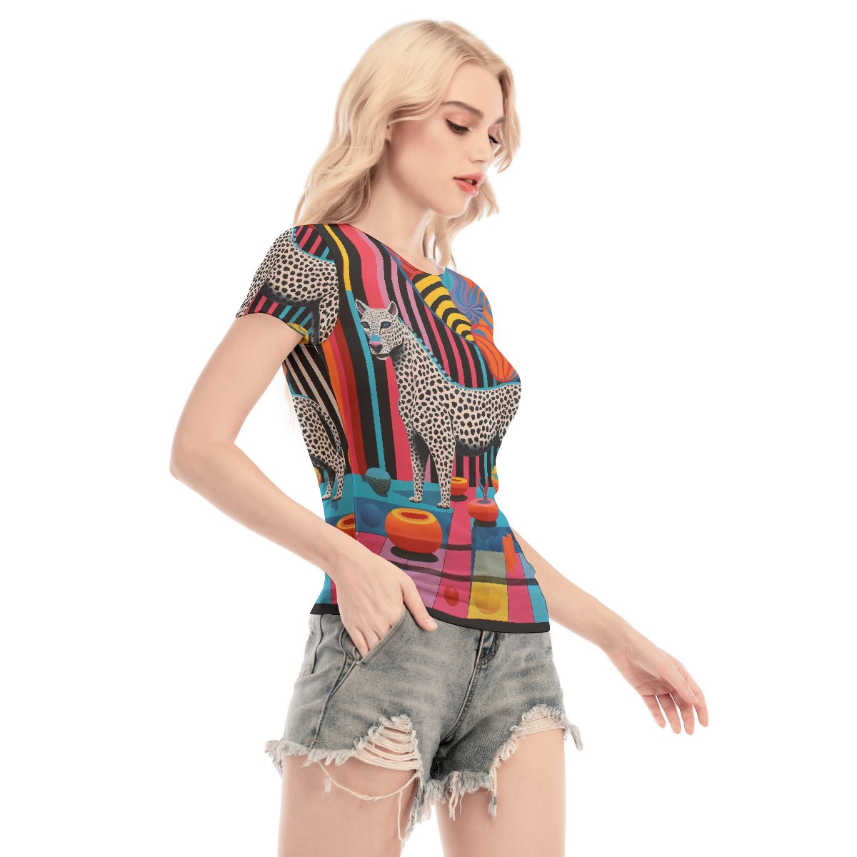 All-Over Print Women's Short Sleeve Mesh Blouse