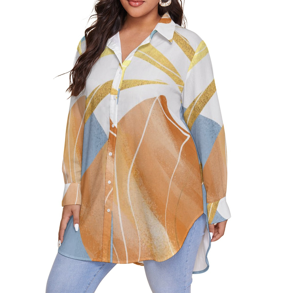 All-Over Print Women's Shirt With Long Sleeve(Plus Size)