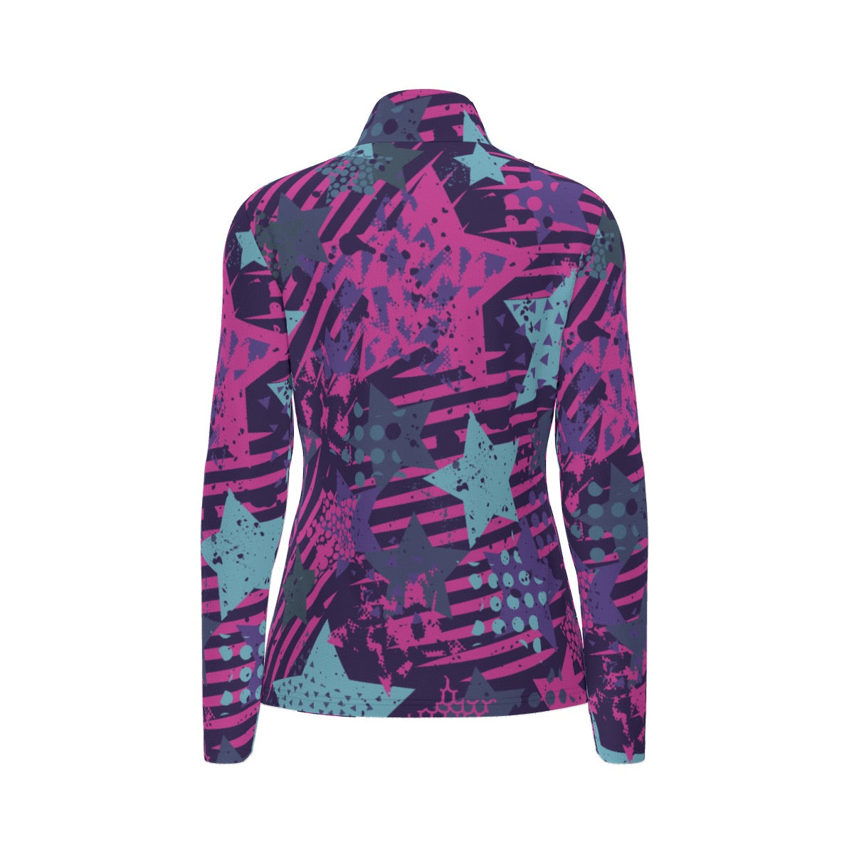 All-Over Print Women's Sports Collar Jersey With Long Sleeve