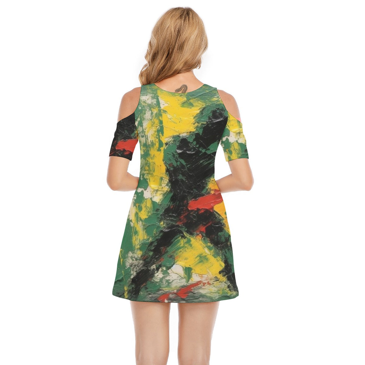 All-Over Print Women's Cold Shoulder Dress | 190GSM Cotton