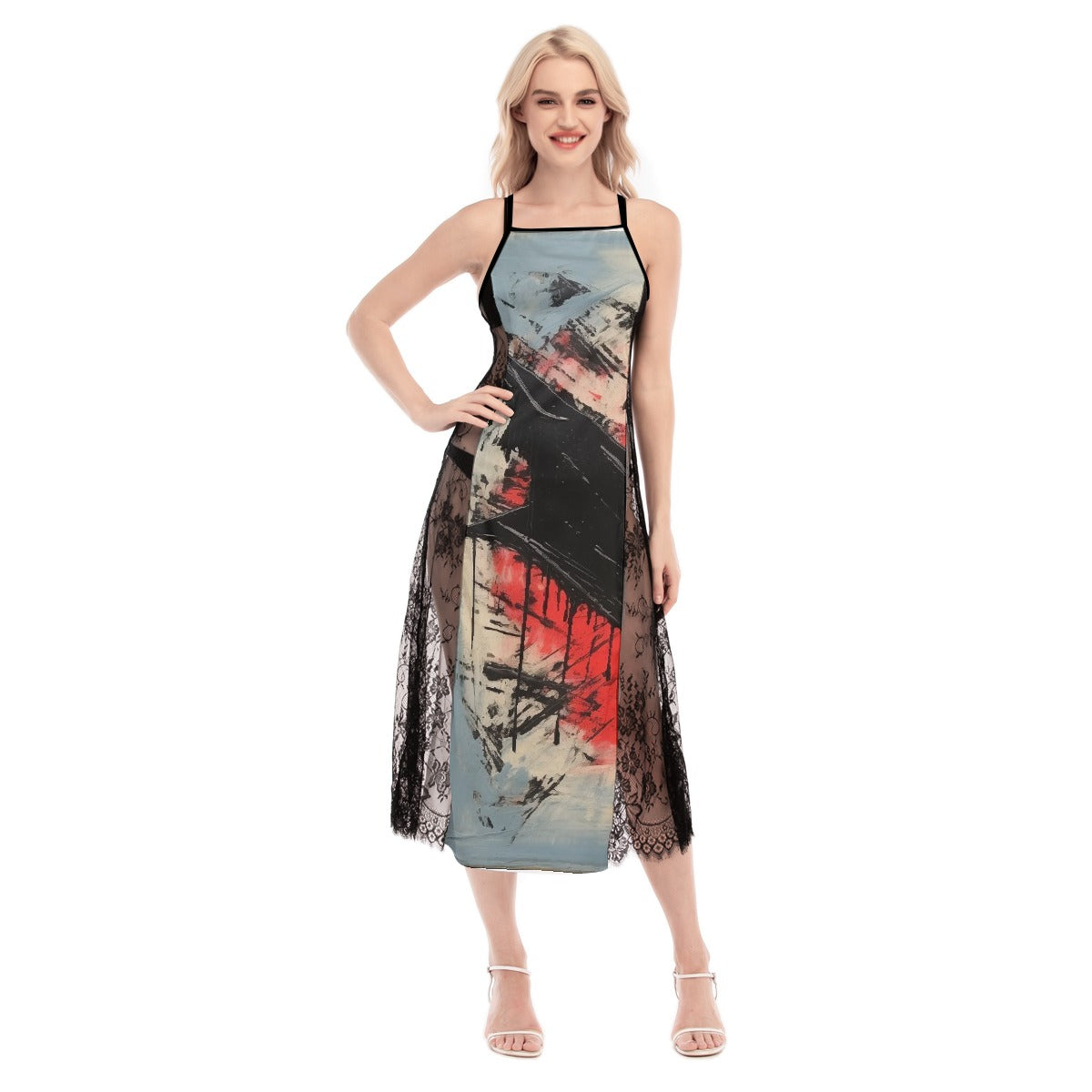 All-Over Print Women's Lace Cami Cross Back Dress