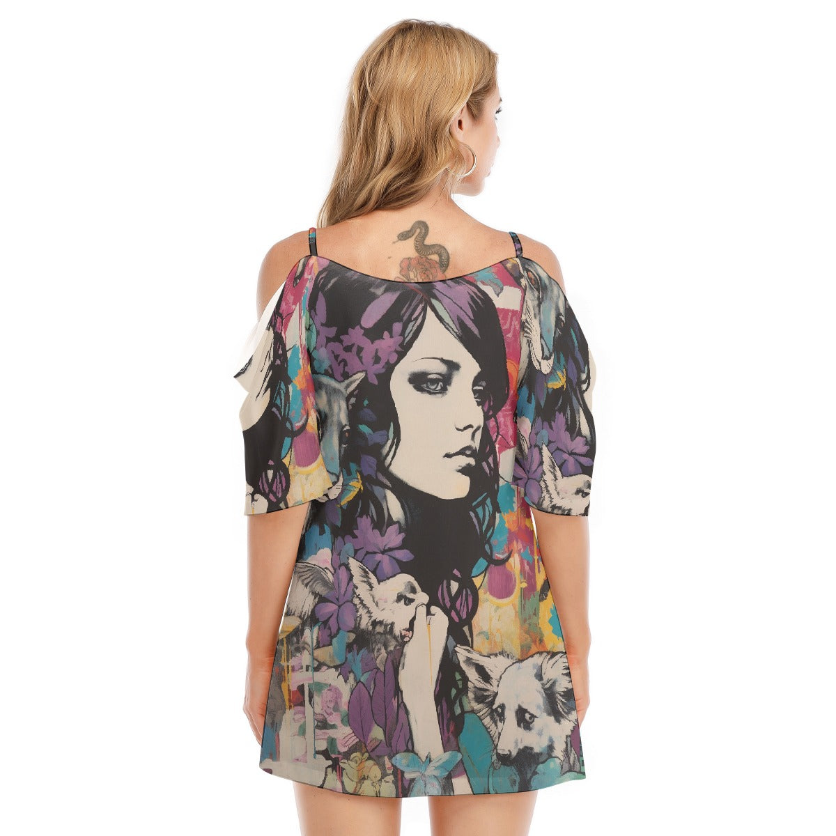 All-Over Print Women's Off-shoulder Cami Dress