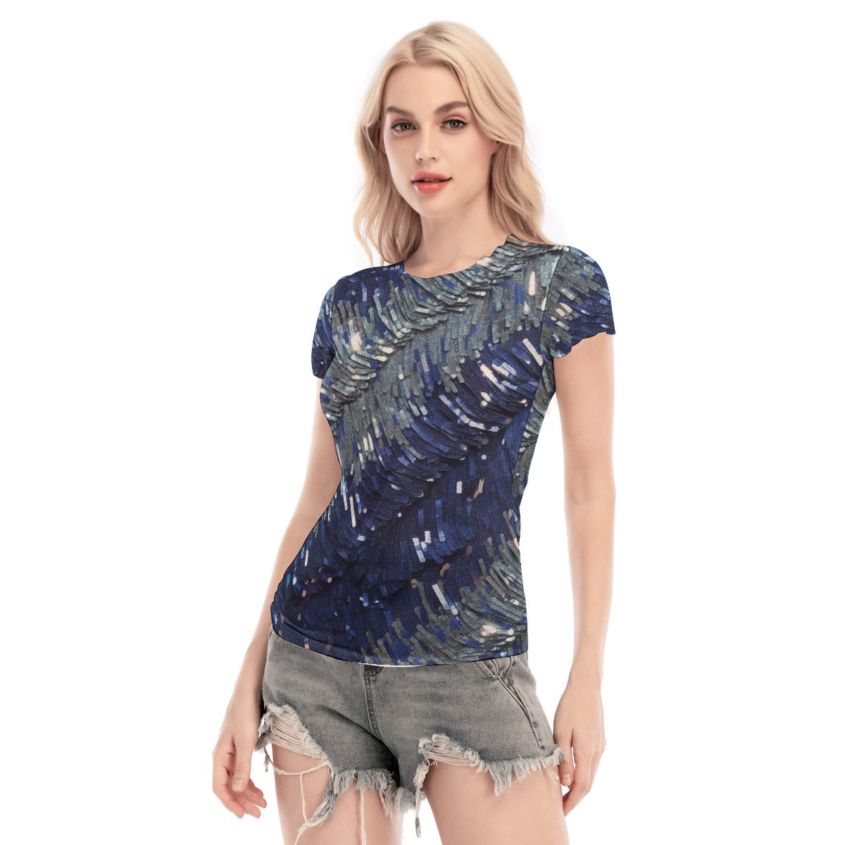 All-Over Print Women's Short Sleeve Mesh Blouse