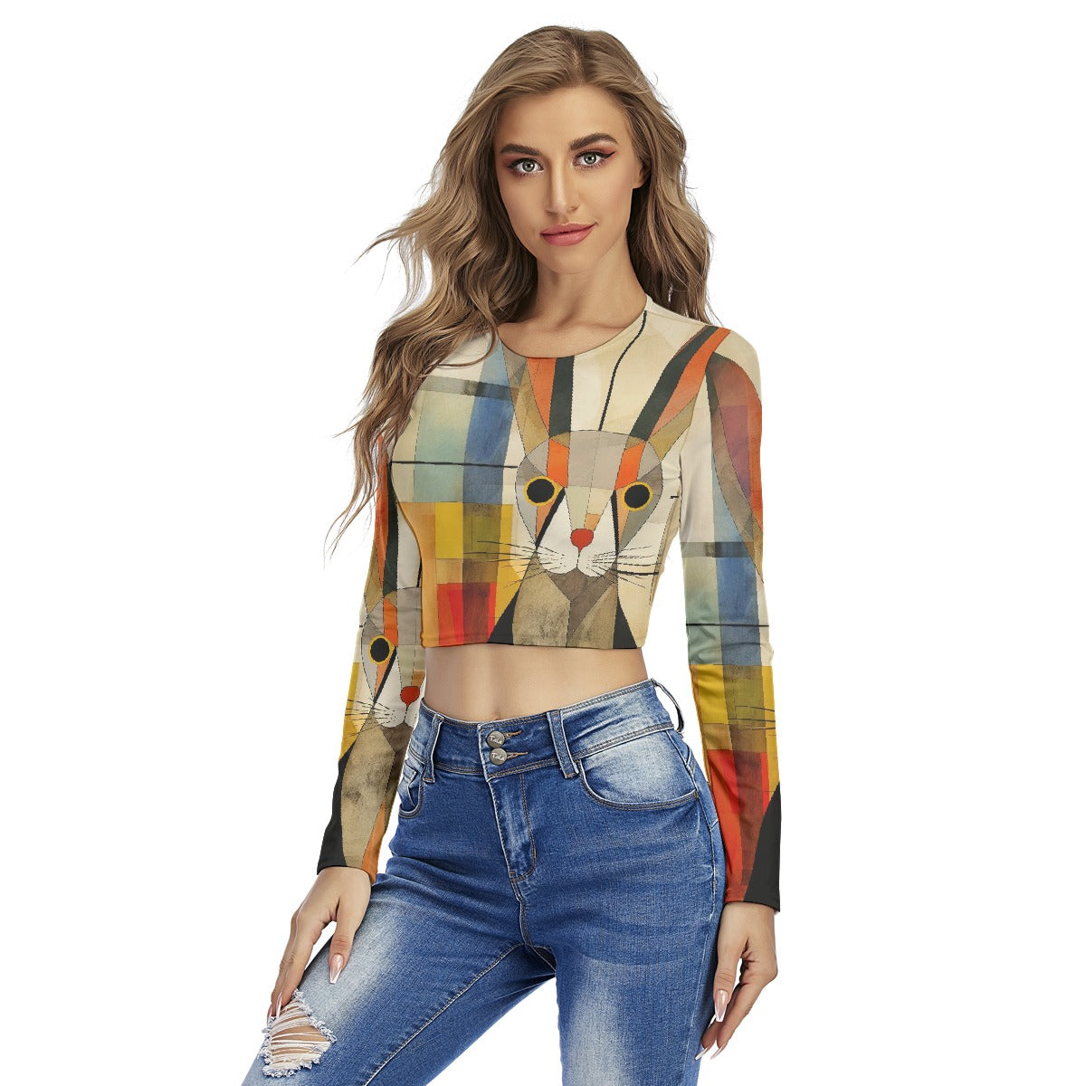 All-Over Print Women's Round Neck Crop Top T-Shirt