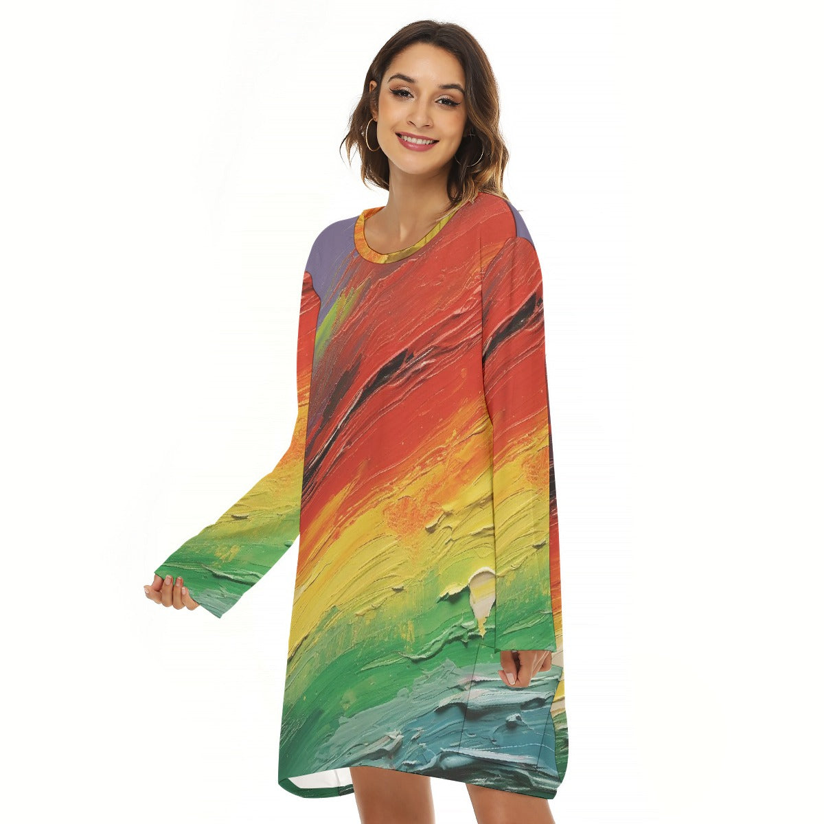 All-Over Print  Women's Loose Crew Neck Dress