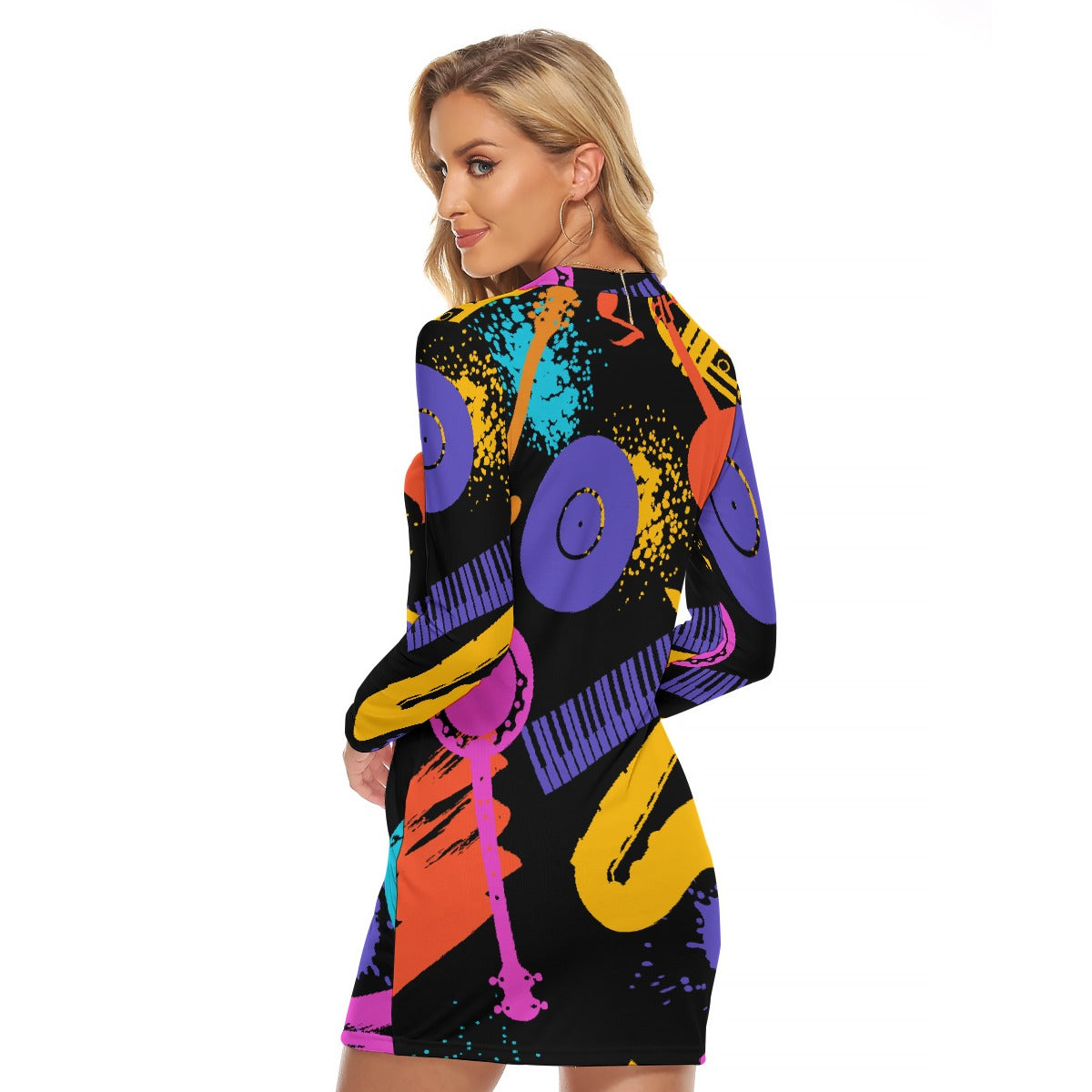 All-Over Print Women's Zip Front Tight Dress