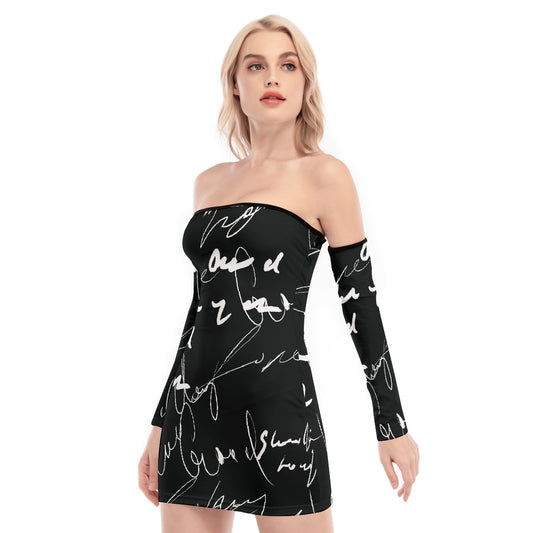 All-Over Print Women's Off-shoulder Back Lace-up Dress