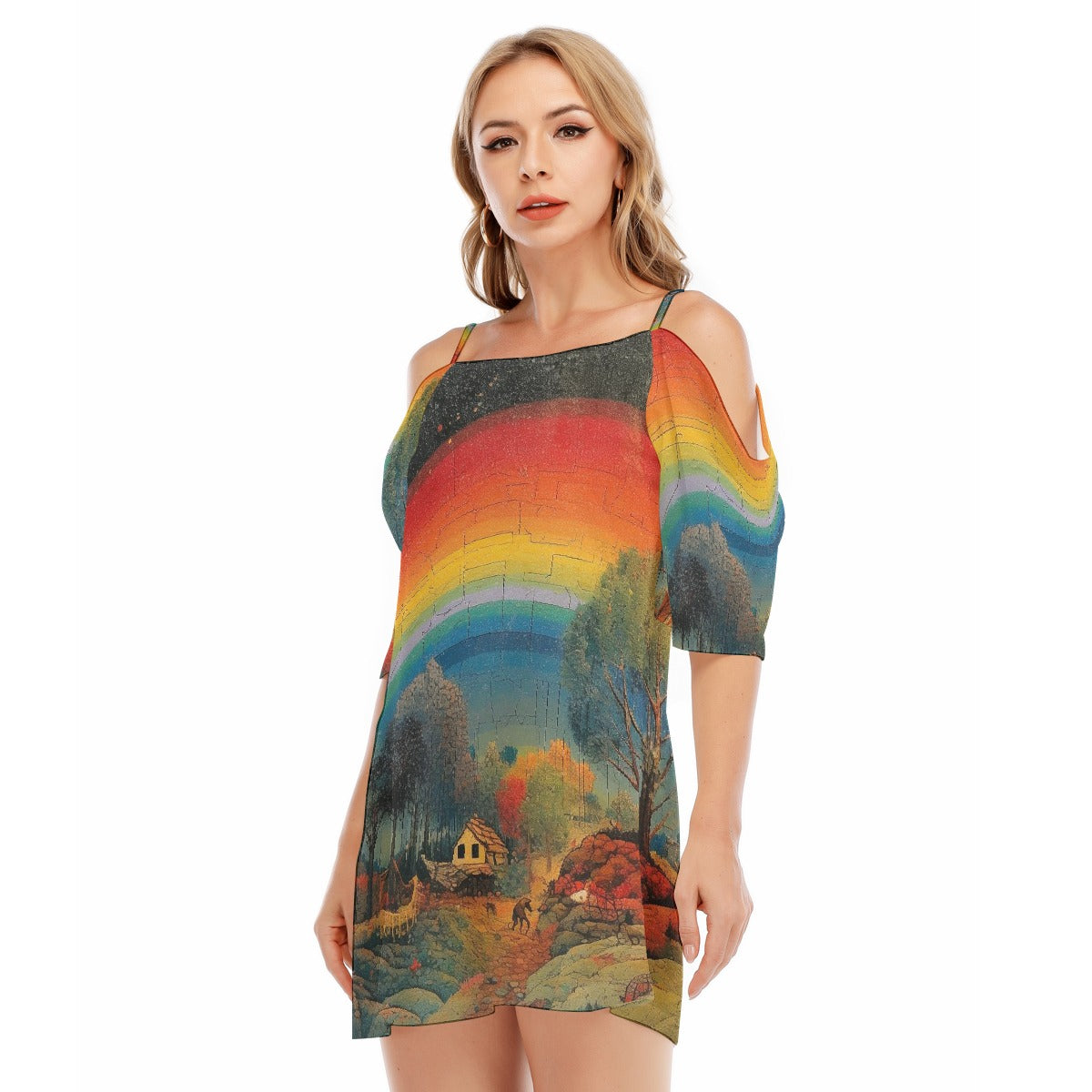 All-Over Print Women's Off-shoulder Cami Dress