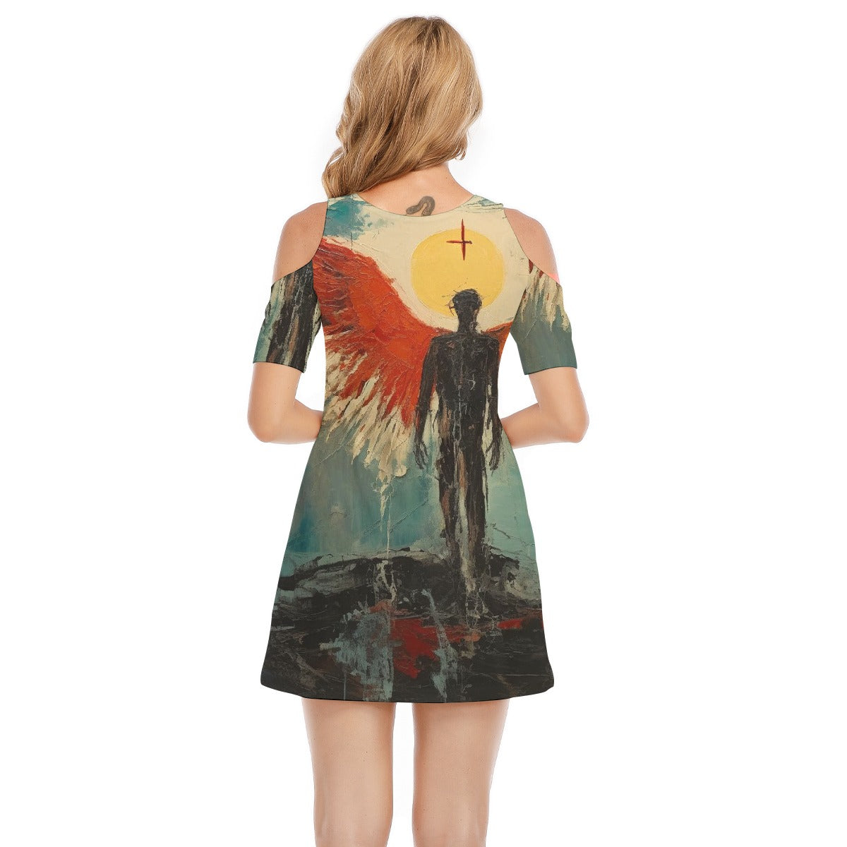 All-Over Print Women's Cold Shoulder Dress | 190GSM Cotton