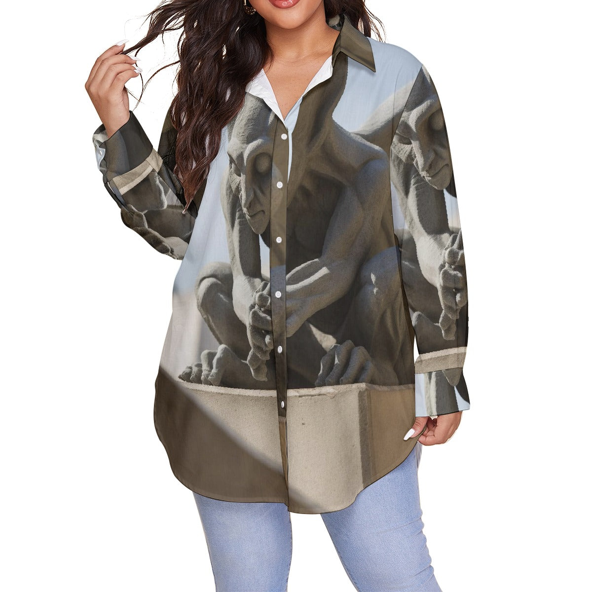 All-Over Print Women's Shirt With Long Sleeve(Plus Size)