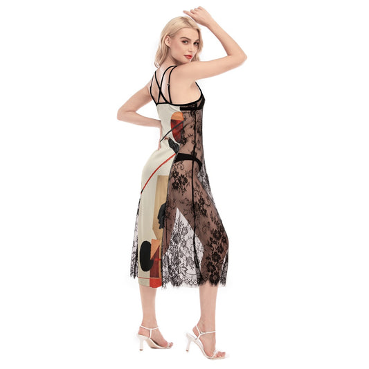 All-Over Print Women's Lace Cami Cross Back Dress