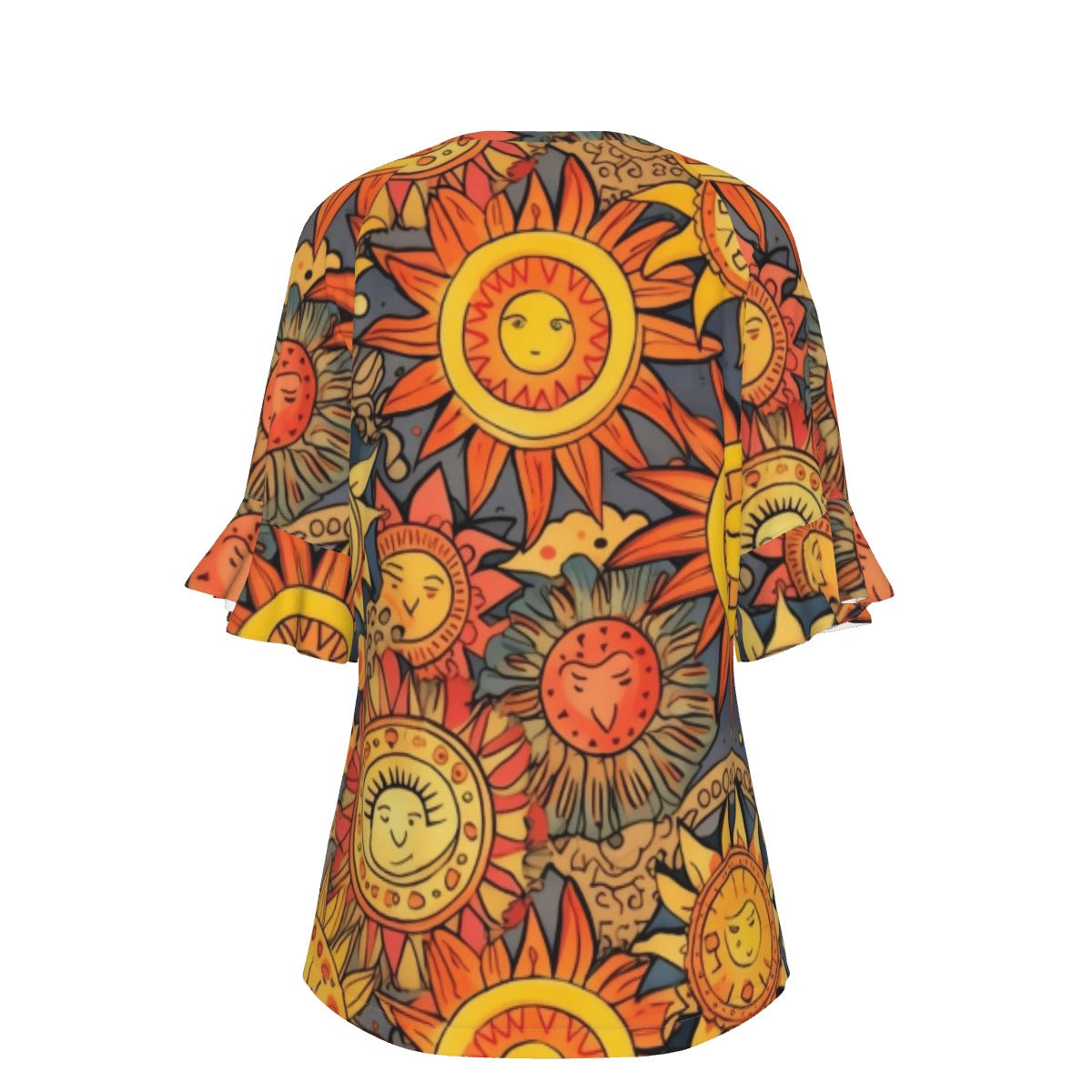 All-Over Print V-neck Women's T-shirt With Bell Sleeve