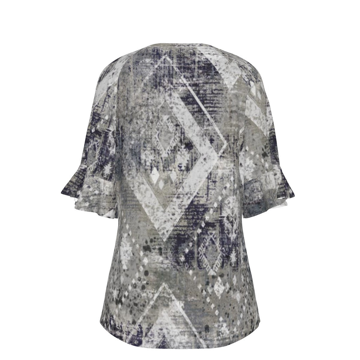 All-Over Print V-neck Women's T-shirt With Bell Sleeve