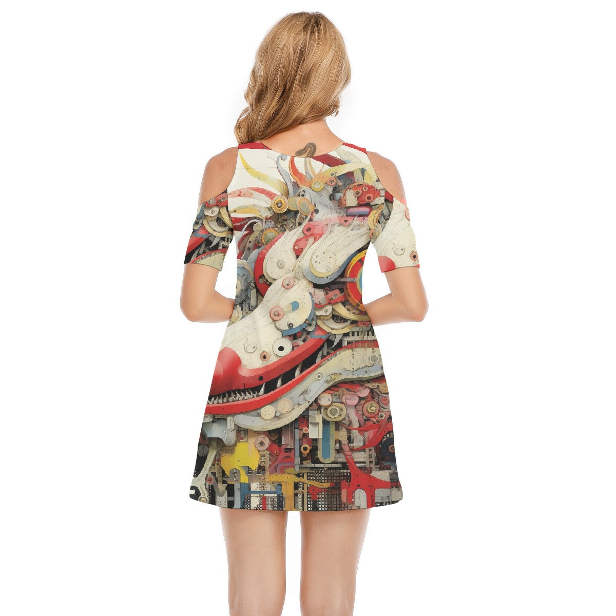 All-Over Print Women's Cold Shoulder Dress | 190GSM Cotton