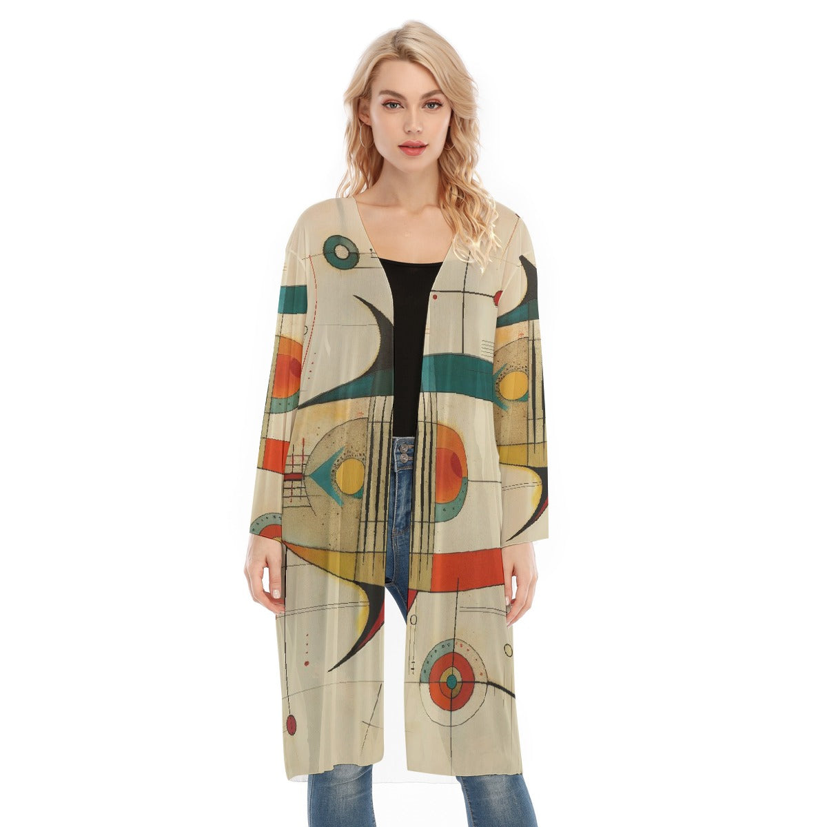 All- Over Print Women's Long Sleeve Mesh Cardigan