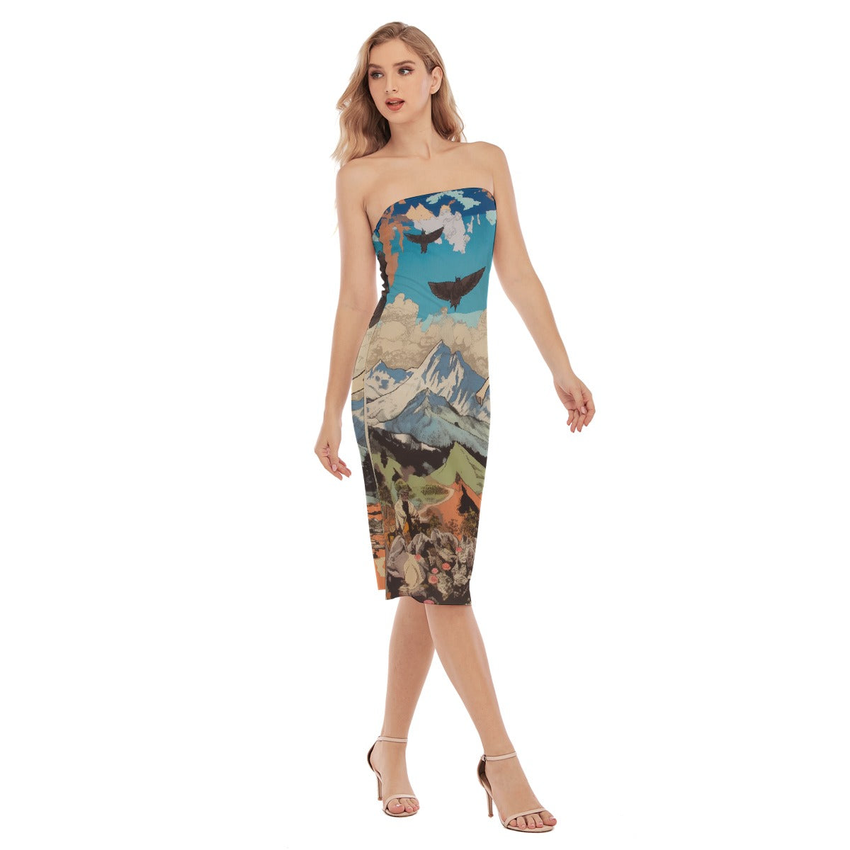 All-Over Print Women's Side Split Tube Top Dress