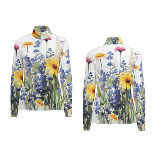 All-Over Print Women's Sports Collar Jersey With Long Sleeve