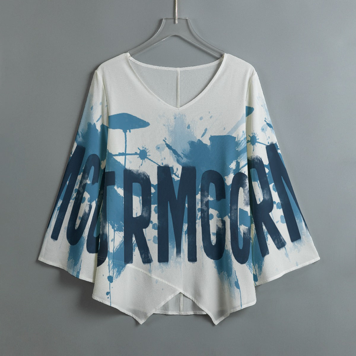 All-Over Print Women's V-neck T-shirt With Irregular Hem