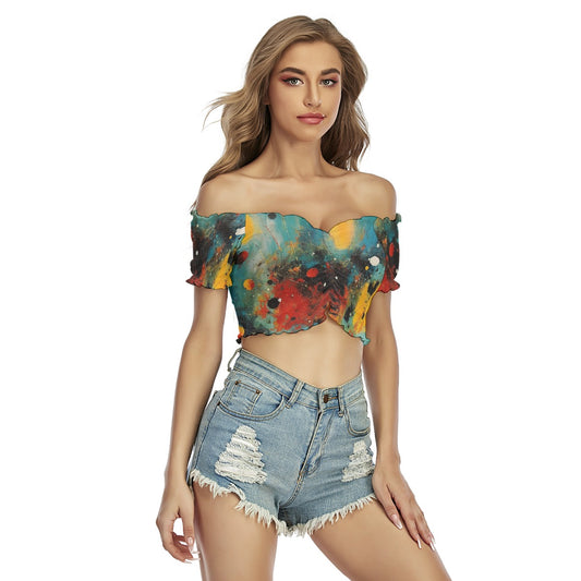 All-Over Print Women's One-shoulder Off-the-navel Short Sleeve T-shirt