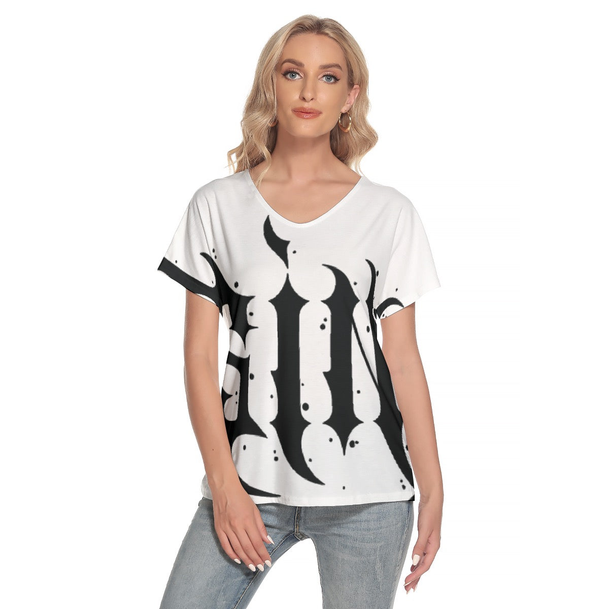 All-Over Print Women's Loose V-neck Short Sleeve T-shirt