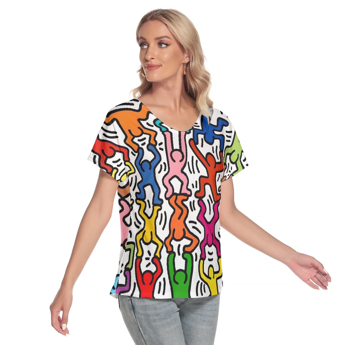 All-Over Print Women's Loose V-neck Short Sleeve T-shirt