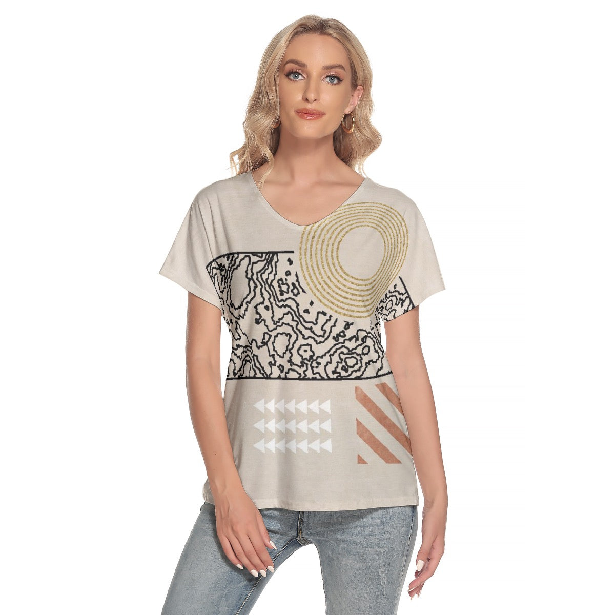 All-Over Print Women's Loose V-neck Short Sleeve T-shirt