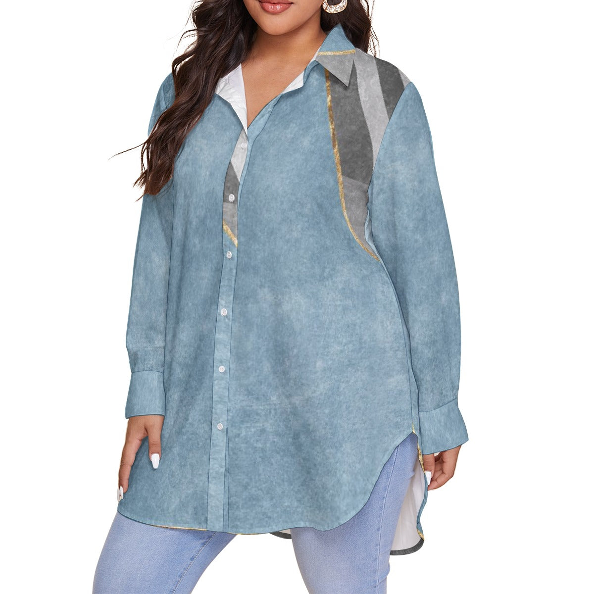 All-Over Print Women's Shirt With Long Sleeve(Plus Size)