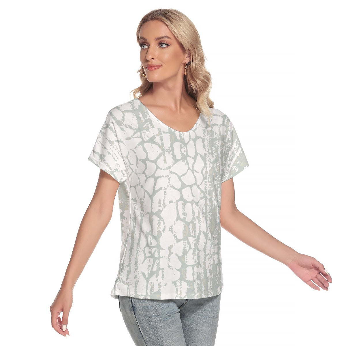 All-Over Print Women's Loose V-neck Short Sleeve T-shirt