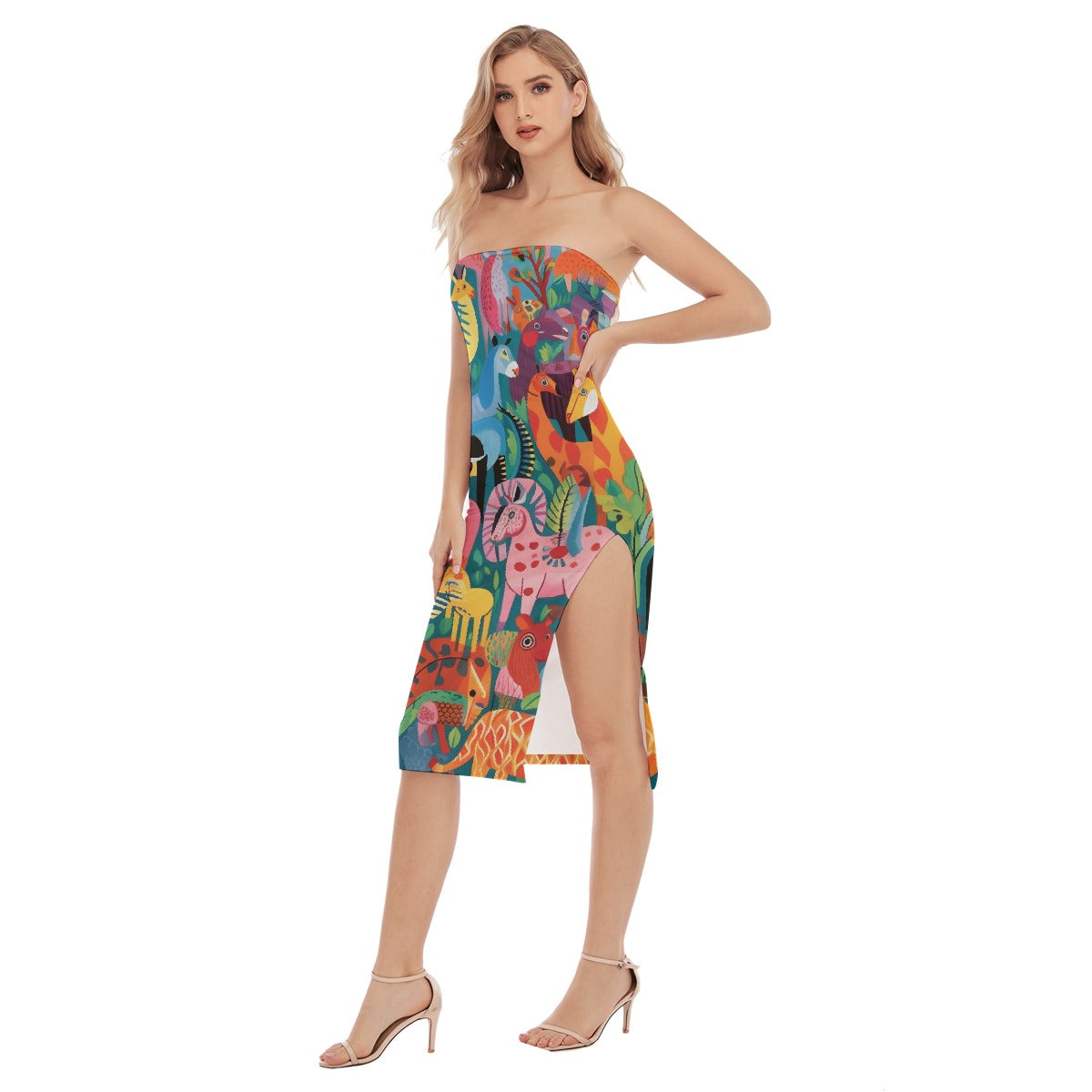 All-Over Print Women's Side Split Tube Top Dress