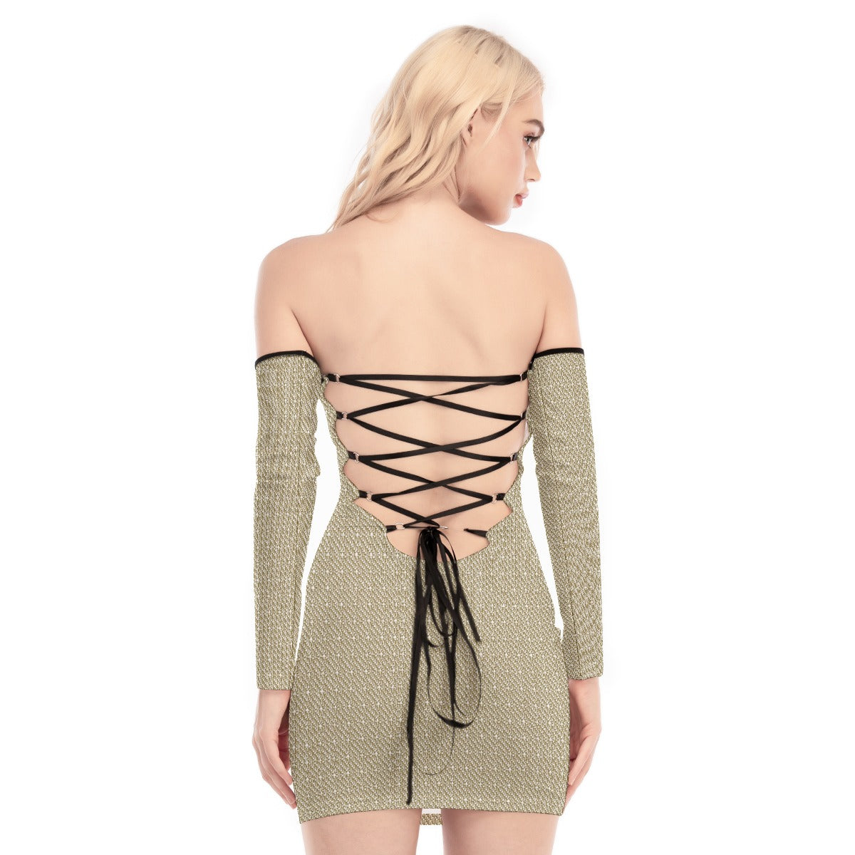 All-Over Print Women's Off-shoulder Back Lace-up Dress