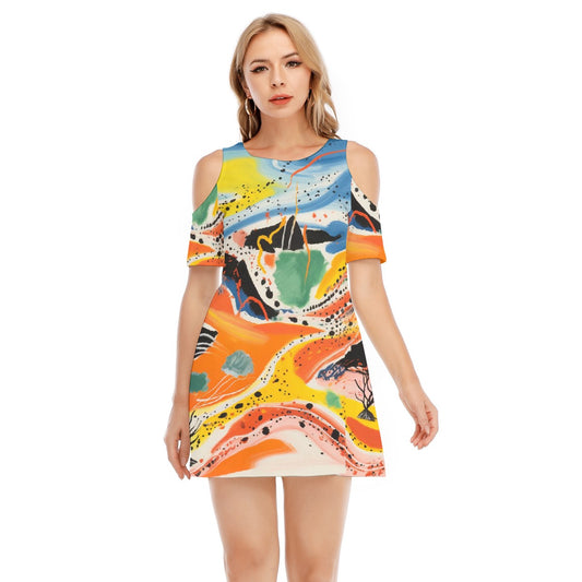 All-Over Print Women's Cold Shoulder Dress | 190GSM Cotton