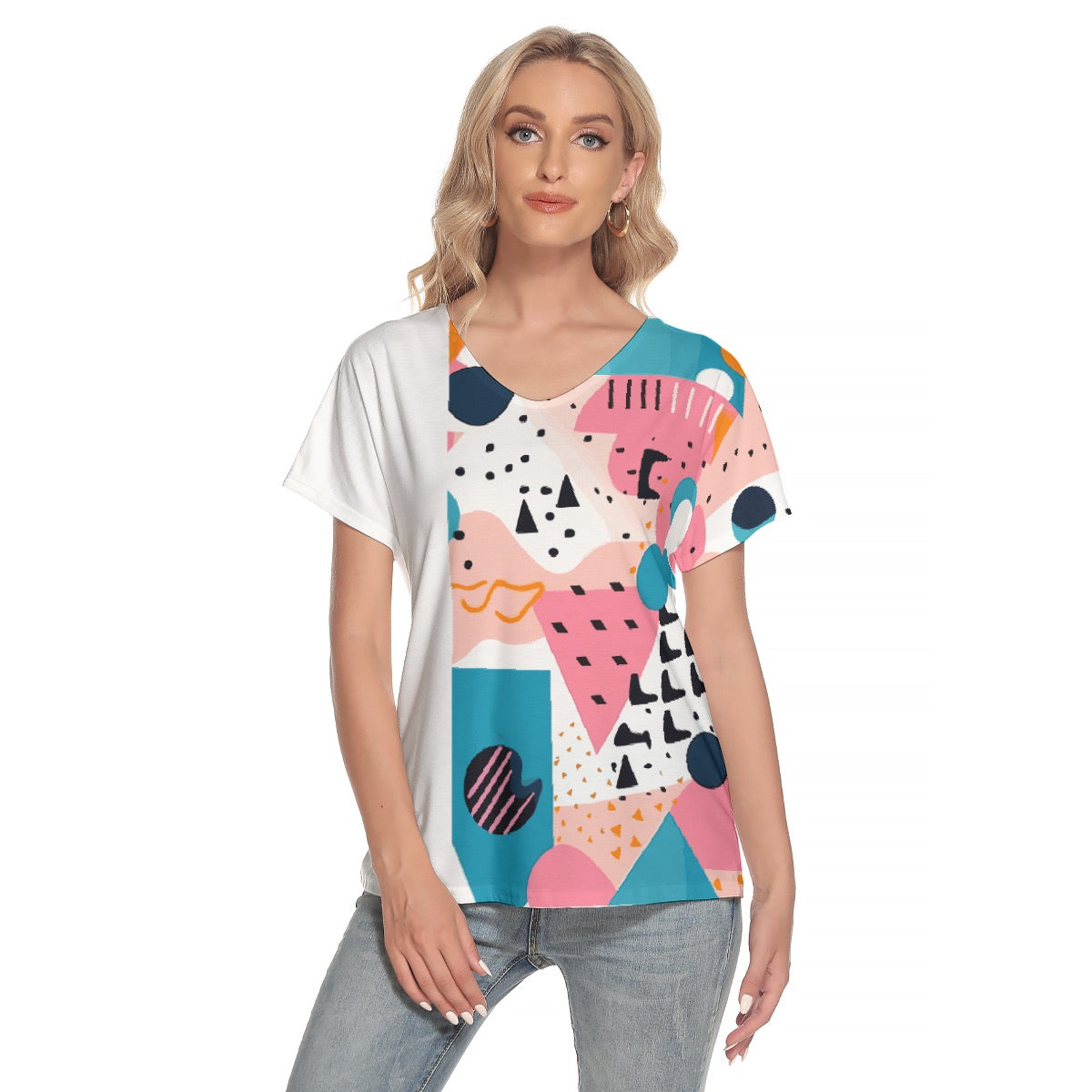 All-Over Print Women's Loose V-neck Short Sleeve T-shirt