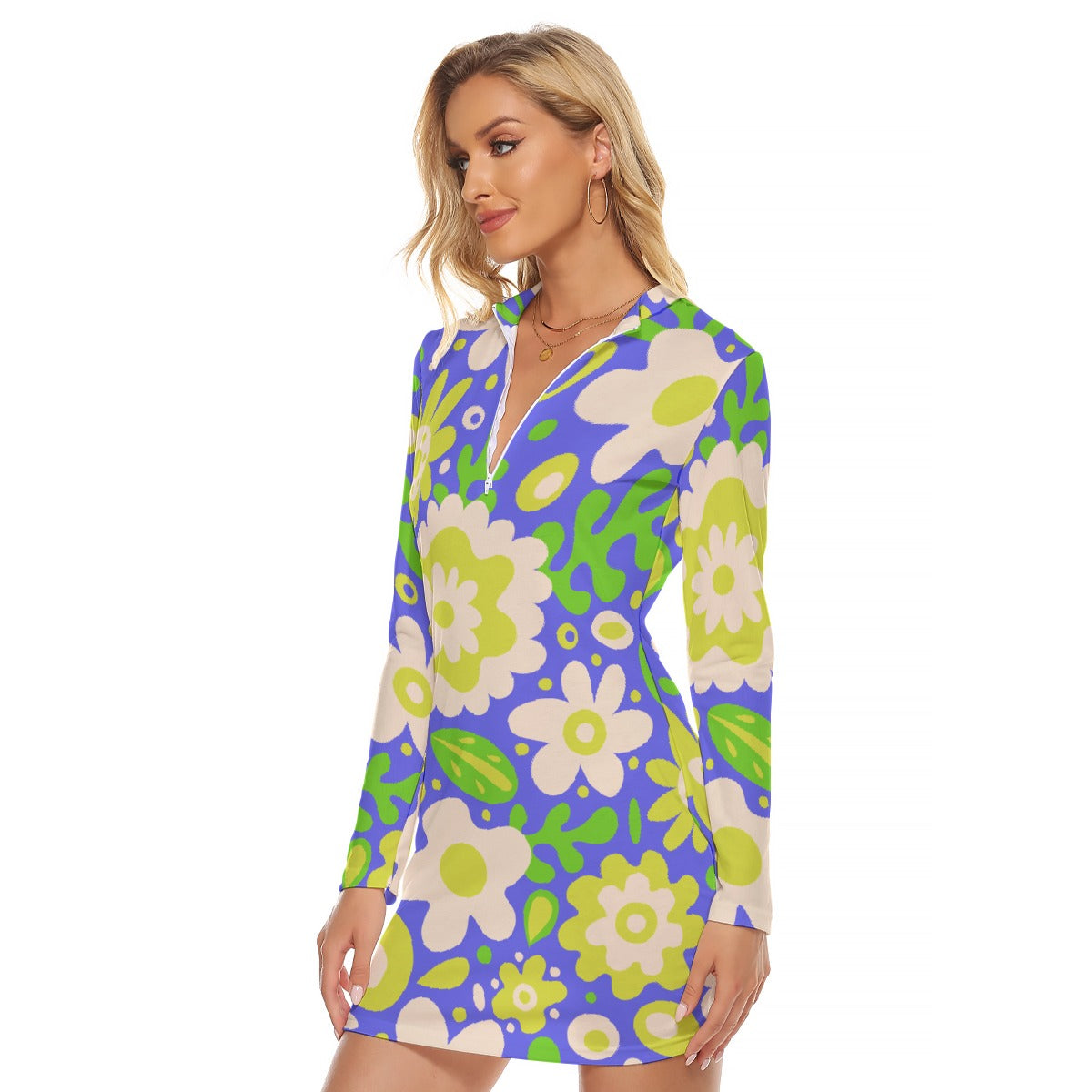 All-Over Print Women's Zip Front Tight Dress