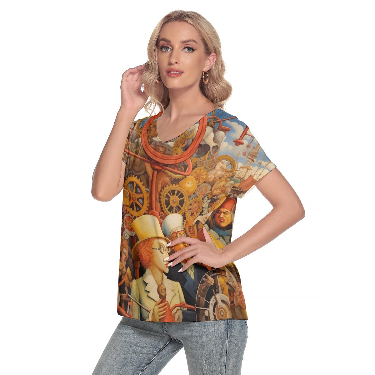 All-Over Print Women's Loose V-neck Short Sleeve T-shirt