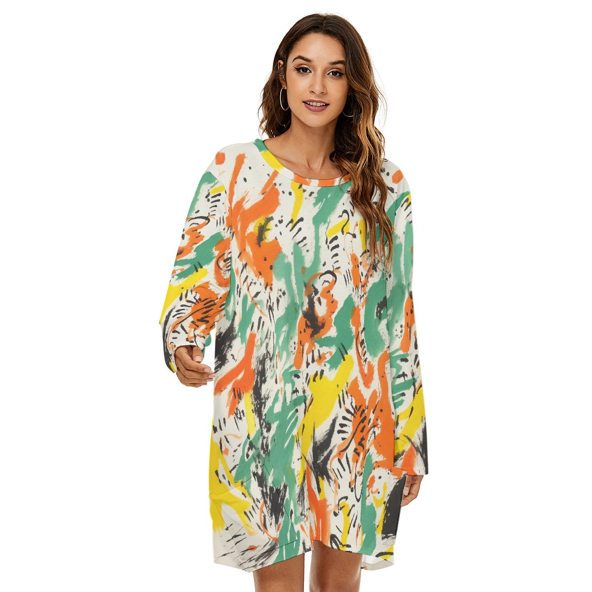 All-Over Print  Women's Loose Crew Neck Dress