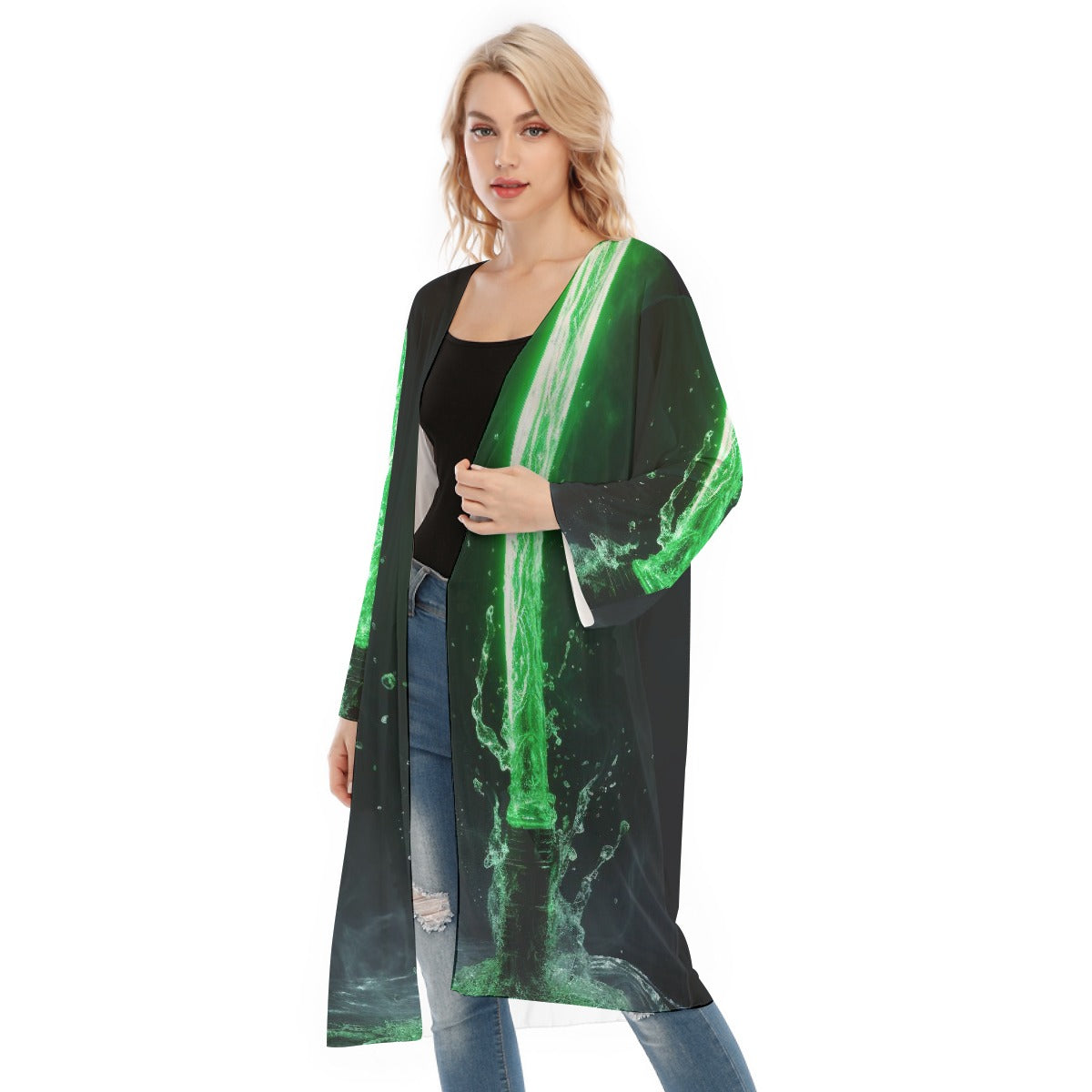 All- Over Print Women's Long Sleeve Mesh Cardigan